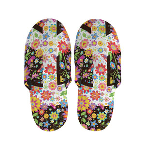 Hippie Flower Peace Sign Print Slippers