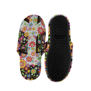 Hippie Flower Peace Sign Print Slippers