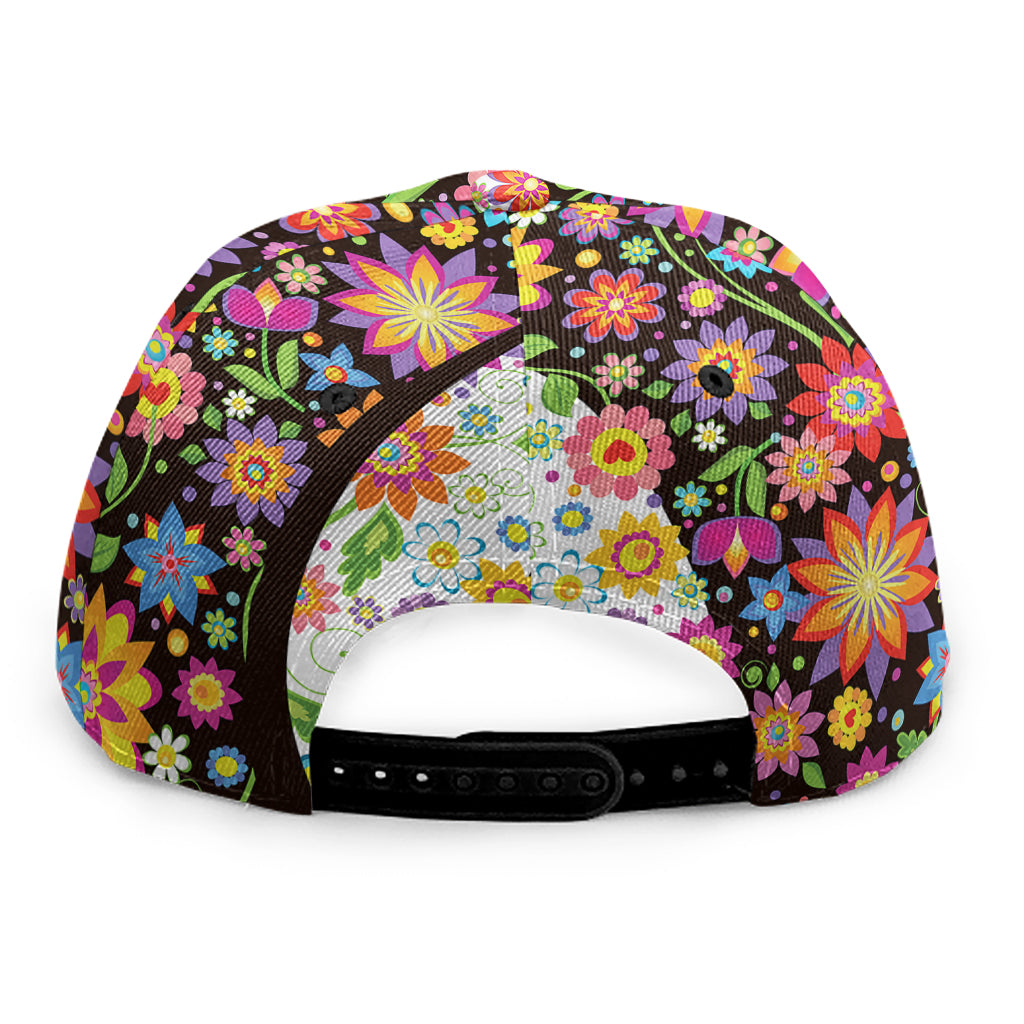 Hippie Flower Peace Sign Print Snapback Cap