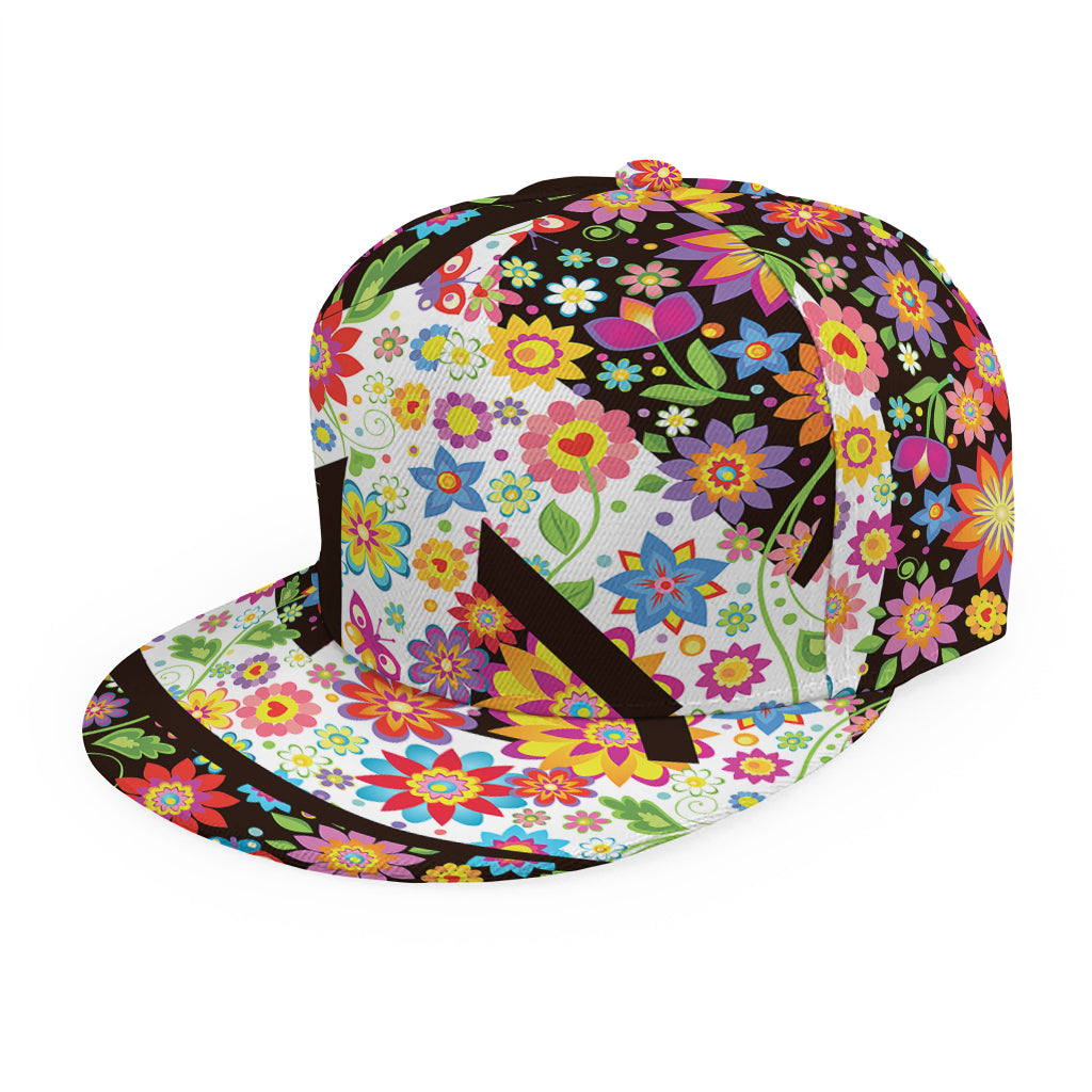 Hippie Flower Peace Sign Print Snapback Cap