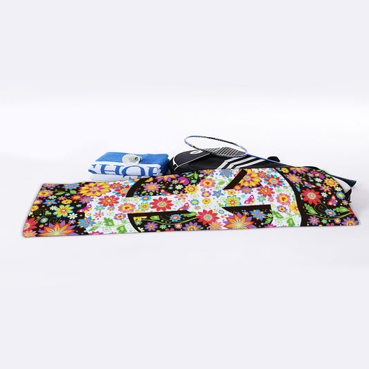 Hippie Flower Peace Sign Print Sports Towel