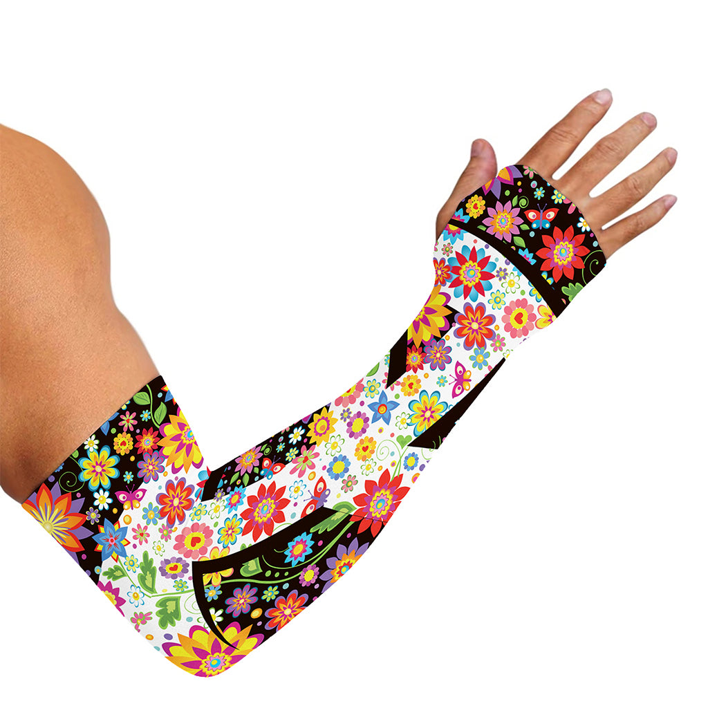 Hippie Flower Peace Sign Print Sun Protection Arm Sleeves
