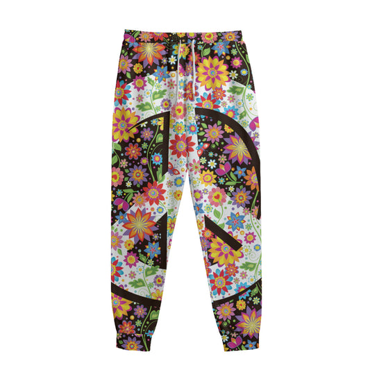 Hippie Flower Peace Sign Print Sweatpants