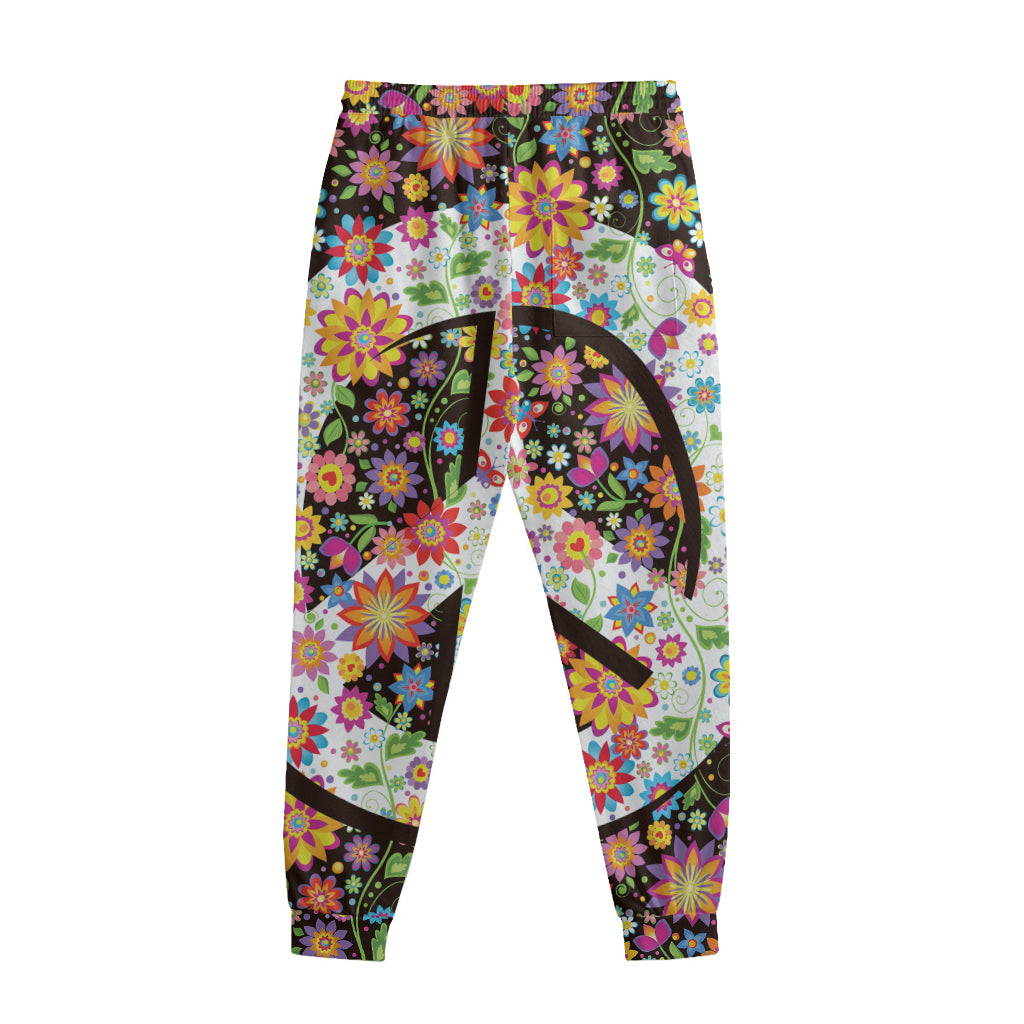 Hippie Flower Peace Sign Print Sweatpants
