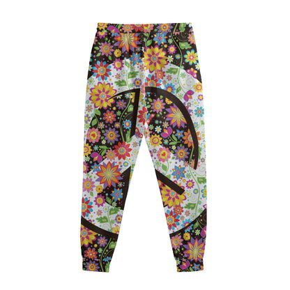Hippie Flower Peace Sign Print Sweatpants