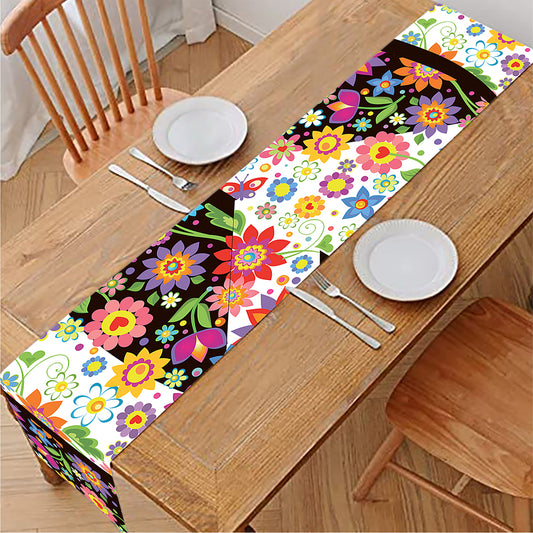 Hippie Flower Peace Sign Print Table Runner