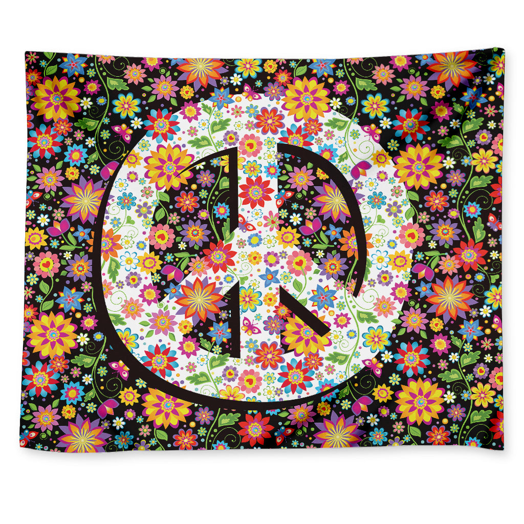 Hippie Flower Peace Sign Print Tapestry