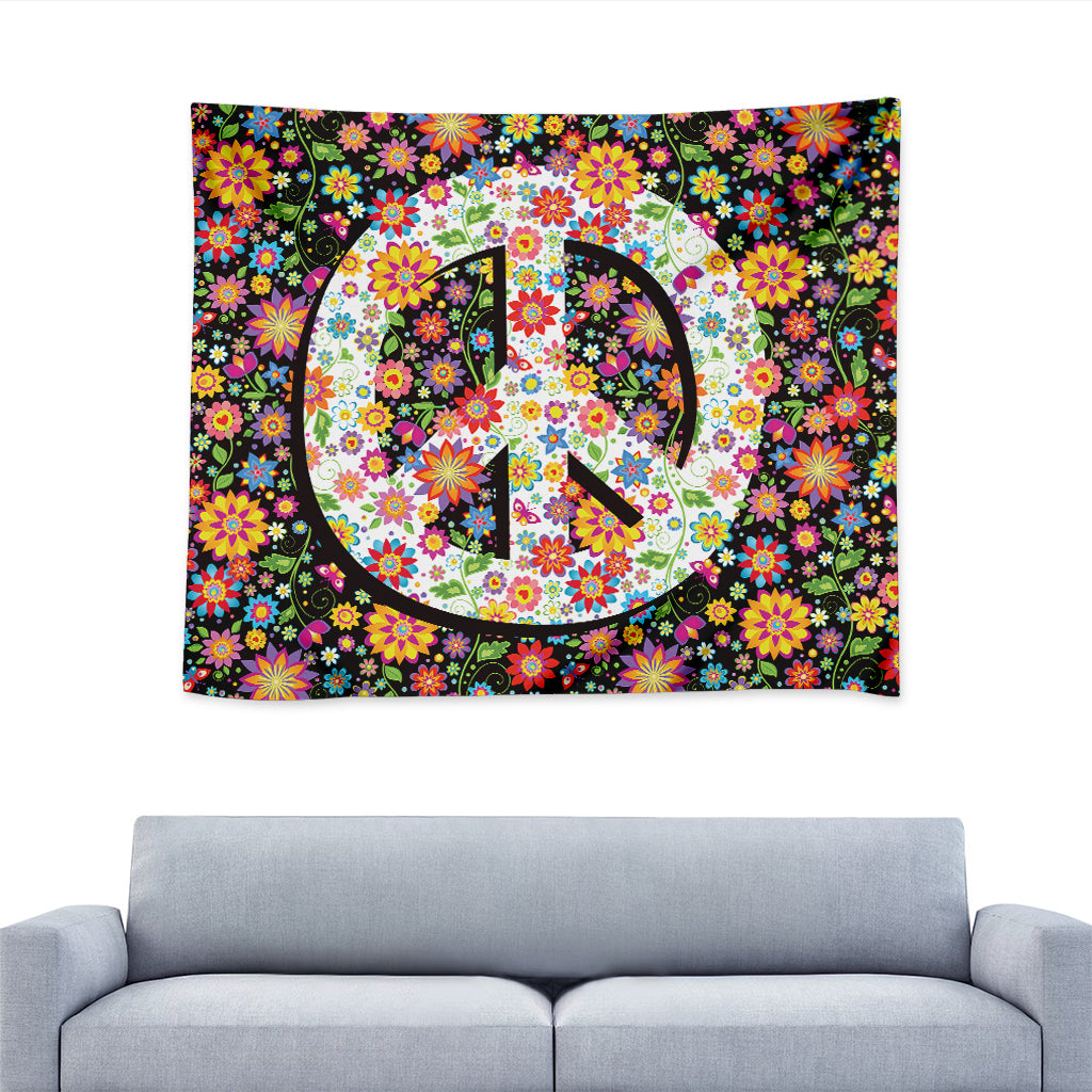 Hippie Flower Peace Sign Print Tapestry