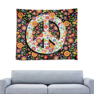 Hippie Flower Peace Sign Print Tapestry