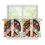 Hippie Flower Peace Sign Print Tier Curtains