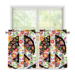 Hippie Flower Peace Sign Print Tier Curtains