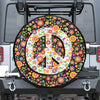 Hippie Flower Peace Sign Print Tire Cover