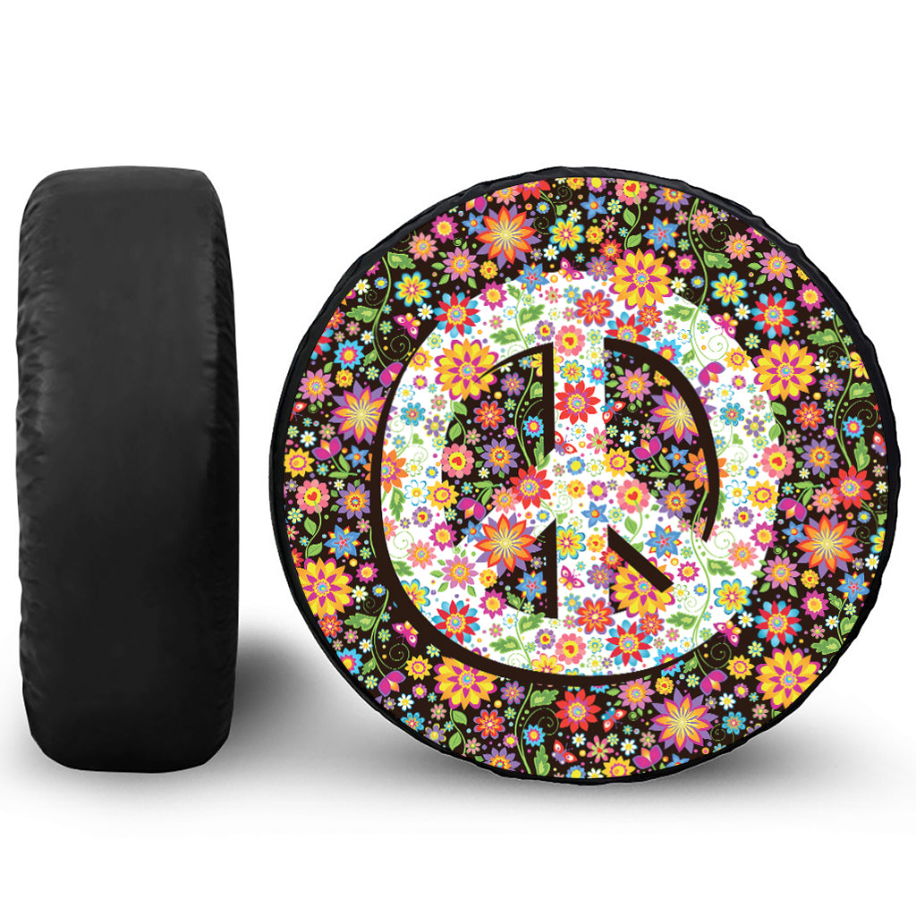 Hippie Flower Peace Sign Print Tire Cover