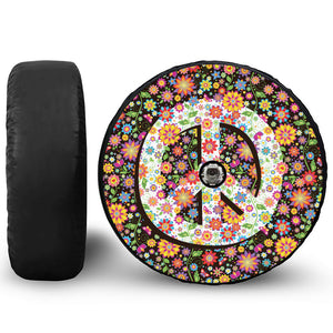 Hippie Flower Peace Sign Print Tire Cover With Camera Hole