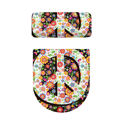 Hippie Flower Peace Sign Print Toilet Lid And Tank Cover Set