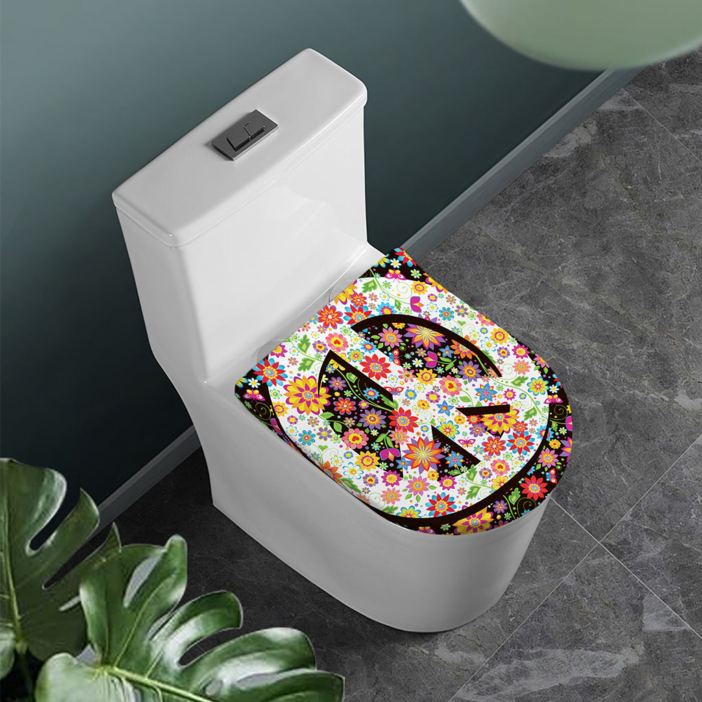 Hippie Flower Peace Sign Print Toilet Lid Cover