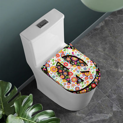 Hippie Flower Peace Sign Print Toilet Lid Cover