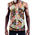Hippie Flower Peace Sign Print Men's Workout Tank Top
