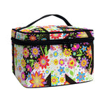 Hippie Flower Peace Sign Print Travel Makeup Bag