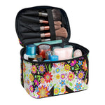 Hippie Flower Peace Sign Print Travel Makeup Bag