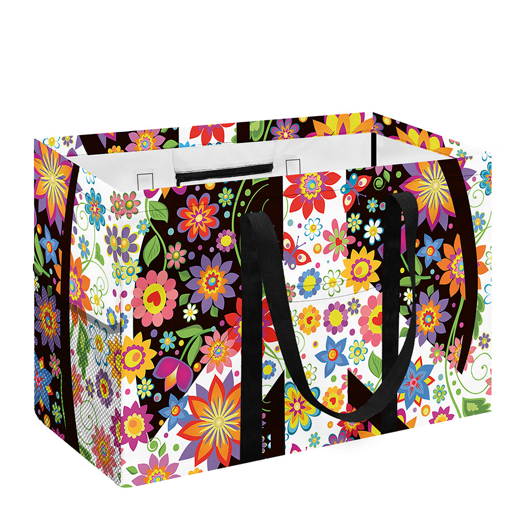 Hippie Flower Peace Sign Print Utility Tote Bag