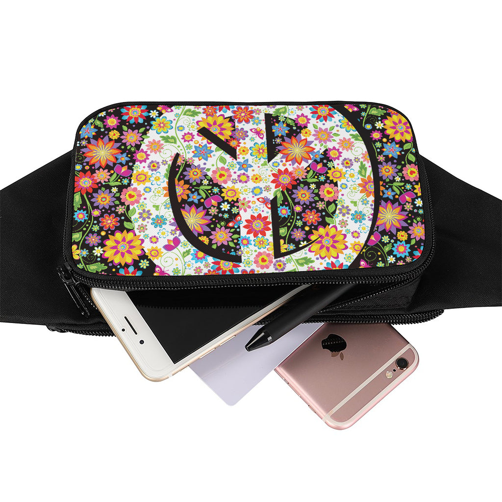 Hippie Flower Peace Sign Print Waist Bag