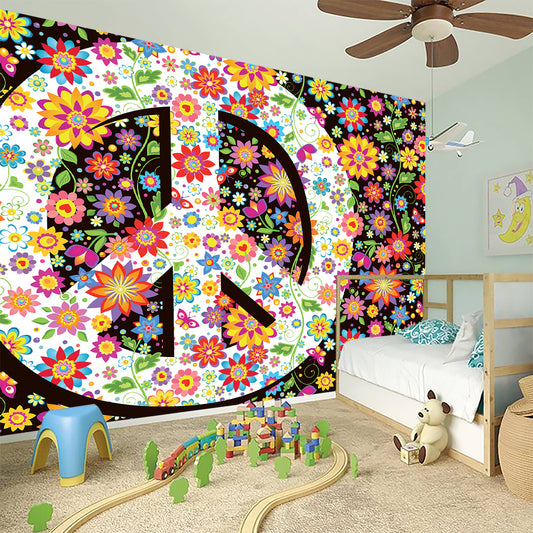Hippie Flower Peace Sign Print Wall Sticker