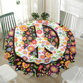 Hippie Flower Peace Sign Print Waterproof Round Tablecloth