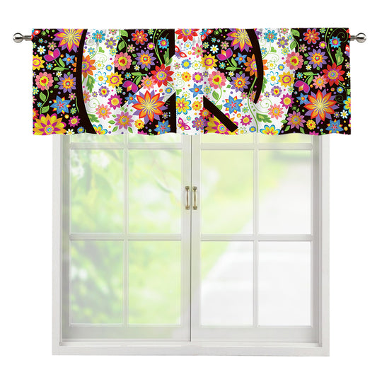 Hippie Flower Peace Sign Print Window Valance
