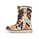 Hippie Flower Peace Sign Print Winter Boots