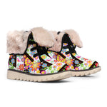 Hippie Flower Peace Sign Print Winter Boots