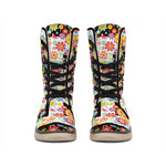 Hippie Flower Peace Sign Print Winter Boots