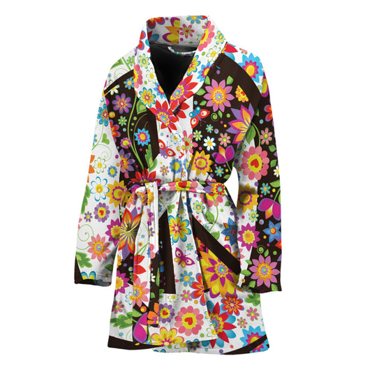 Hippie Flower Peace Sign Print Women's Bathrobe