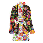 Hippie Flower Peace Sign Print Women's Bathrobe