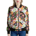 Hippie Flower Peace Sign Print Women's Bomber Jacket
