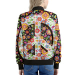 Hippie Flower Peace Sign Print Women's Bomber Jacket