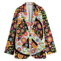 Hippie Flower Peace Sign Print Women's Cotton Blazer