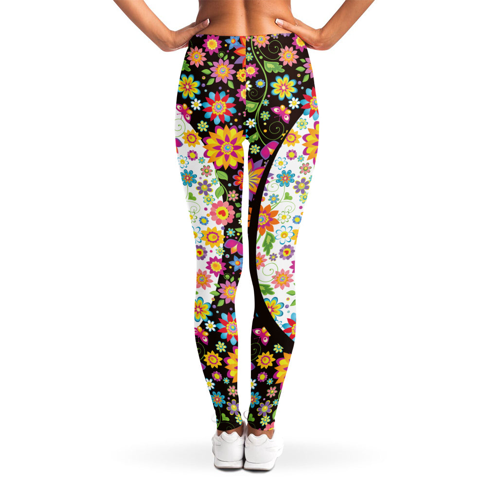 Hippie Flower Peace Sign Print Women's Leggings