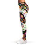 Hippie Flower Peace Sign Print Women's Leggings