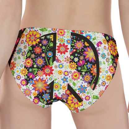 Hippie Flower Peace Sign Print Women's Panties