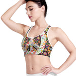 Hippie Flower Peace Sign Print Women's Sports Bra