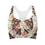 Hippie Flower Peace Sign Print Women's Sports Bra