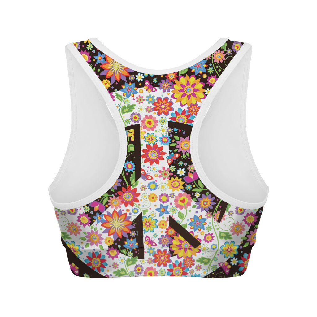 Hippie Flower Peace Sign Print Women's Sports Bra