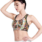 Hippie Flower Peace Sign Print Women's Sports Bra