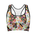 Hippie Flower Peace Sign Print Women's Sports Bra