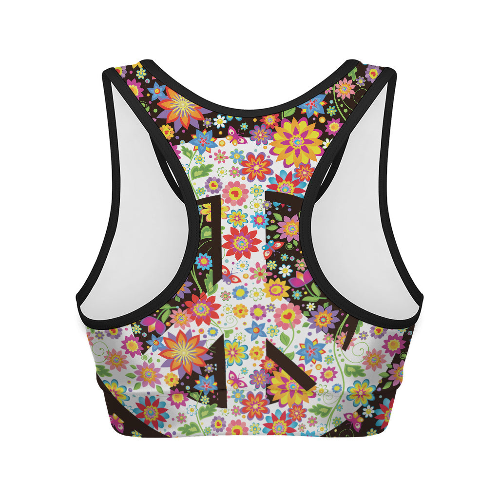 Hippie Flower Peace Sign Print Women's Sports Bra