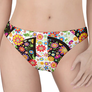 Hippie Flower Peace Sign Print Women's Thong