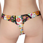 Hippie Flower Peace Sign Print Women's Thong