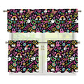 Hippie Peace Sign And Love Pattern Print 3 Piece Kitchen Curtains