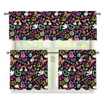 Hippie Peace Sign And Love Pattern Print 3 Piece Kitchen Curtains